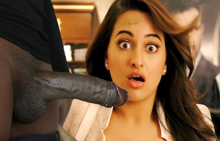 Sonakshi Sinha opening her mouth to suck big black cock