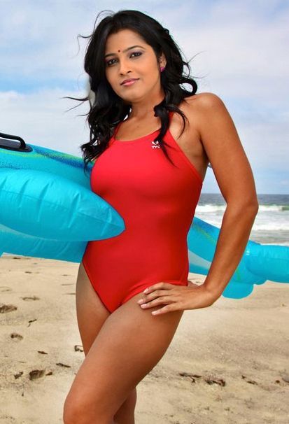 Smruthy Paruthikad wearing hot red beachwear without clothes