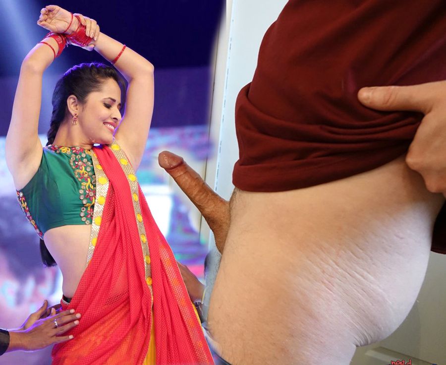 Anasuya Bharadwaj showing her shaved armpit and raising her fan cock