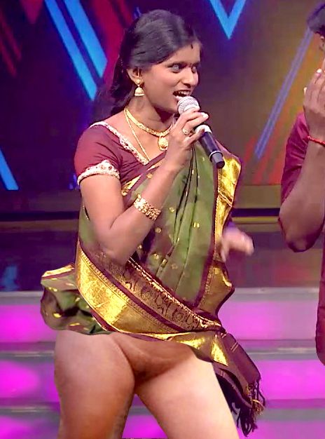 Super Singer Rajalakshmi shaved pussy show in saree without petticoat