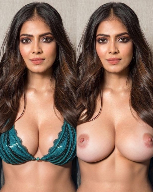 Malavika Mohanan stripped low neck blouse bra removed GIF