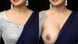 Bhanu Sree hot blouse saree nude boobs one side nipple fake