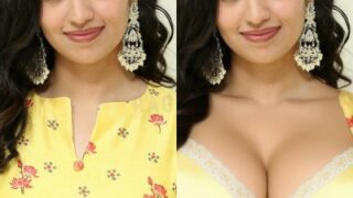 Malvika Nair open blouse yellow bra cleavage