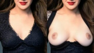 Sayyesha Saigal sexy black dress open nude boobs nipple milk white