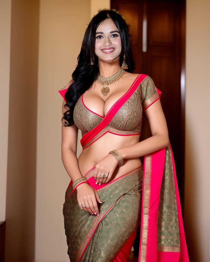 Jannat Zubair Rahmani low neck blouse busty breast half saree