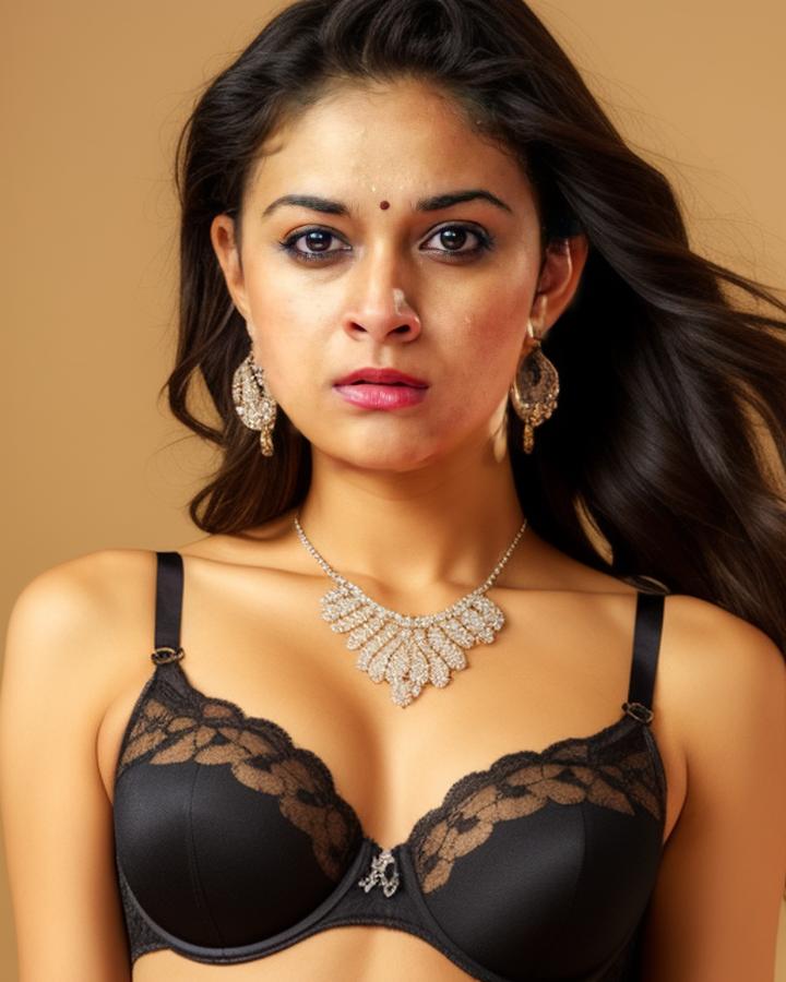 Keerthy Suresh black bra pose without clothes