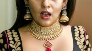Nayanthara cleavage black low neck blouse