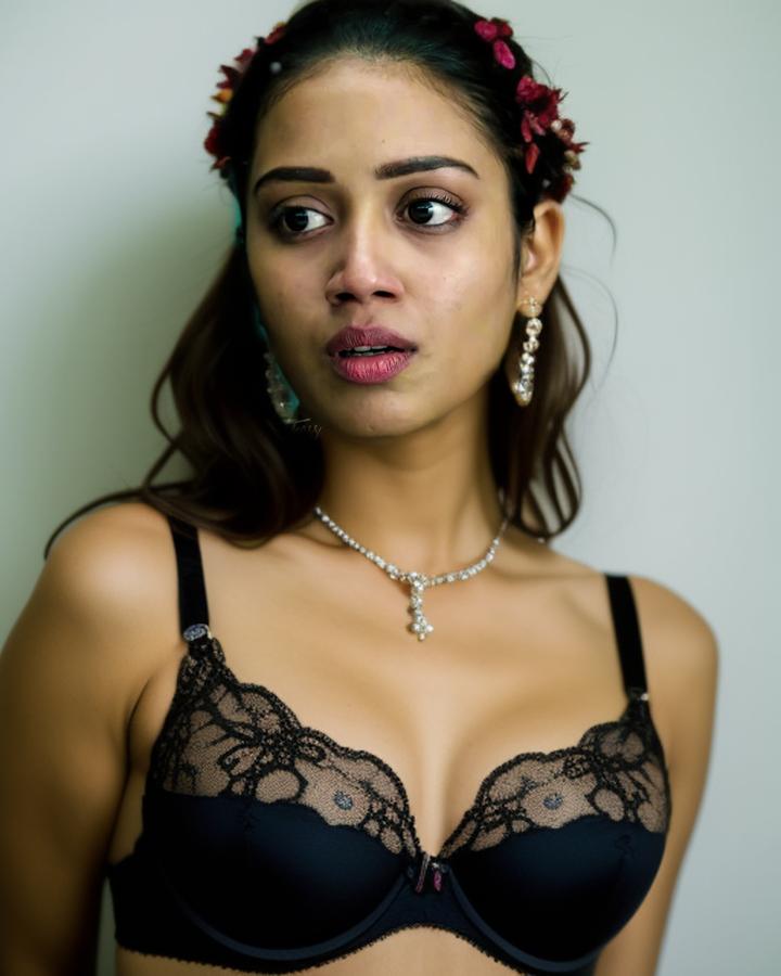 Nivetha Pethuraj hot black bra cleavage