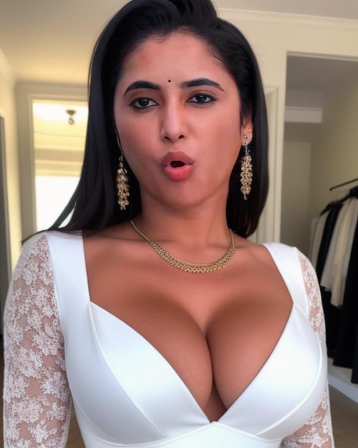 Priyanka Arul Mohan low neck white dress cleavage