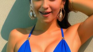 Rakul Preet Singh shaved armpit blue bikini pose