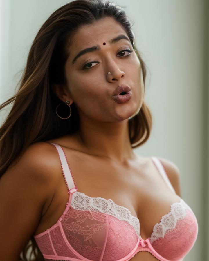 Rashmika Mandanna sexy pink bra without top