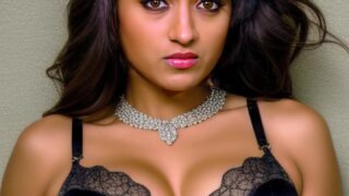 Trisha Krishnan sexy black bra pose without blouse saree