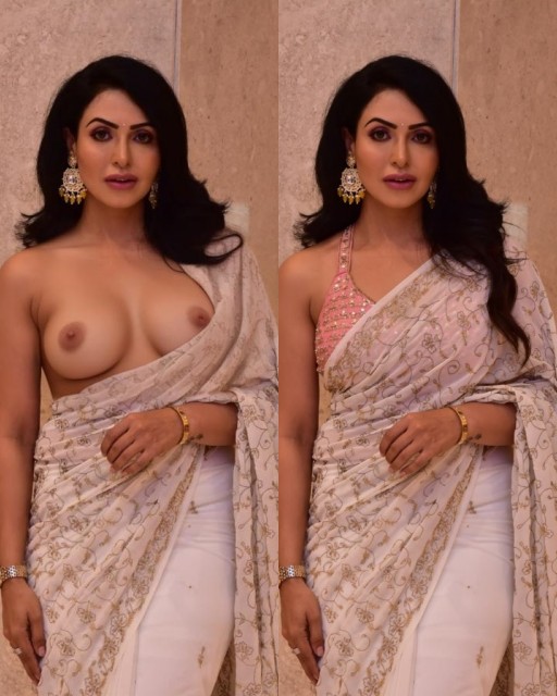 Nandini Rai hot saree nude nipple show without blouse bra