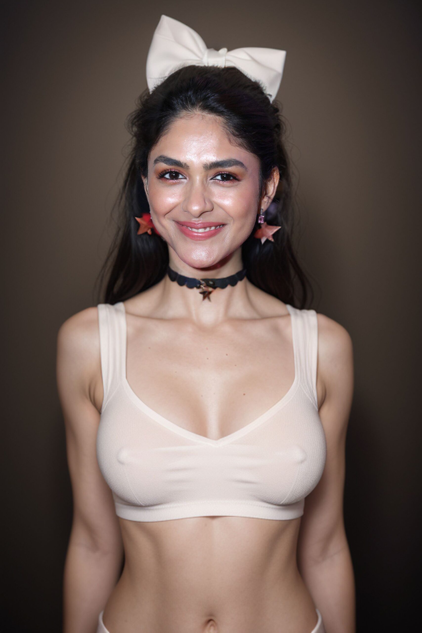Mrunal Thakur white bra mini blouse cleavage ai porn