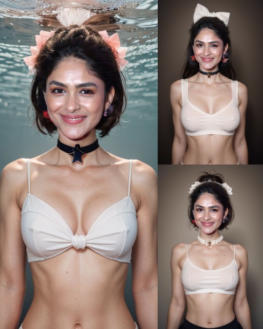 Mrunal Thakur white bra mini blouse cleavage ai porn